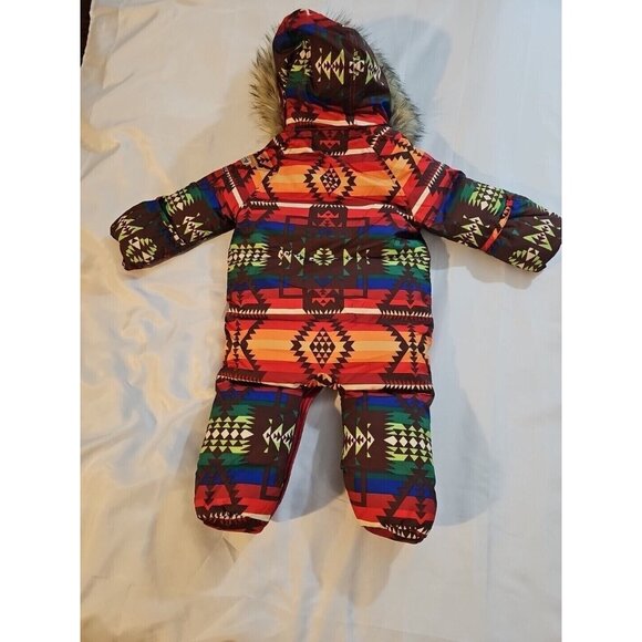 Polo Ralph Lauren Down Puffer Snowsuit Southwest Aztec Faux Fur 9 Mo. - Picture 8 of 10